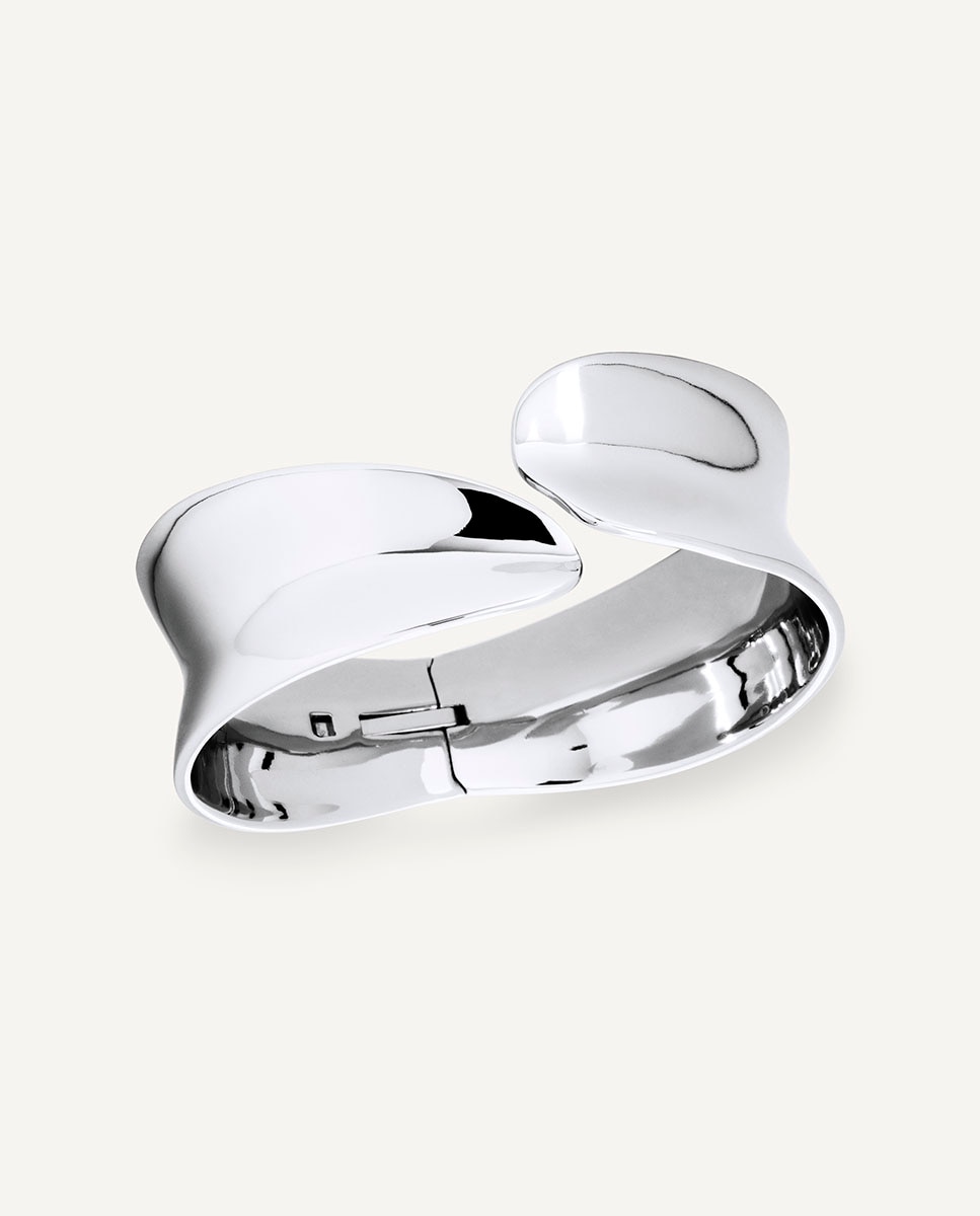 Brazalete ancho rígido plisé bañado en plata de ley 925 - Vidal & Vidal - Plateado Plateado-1