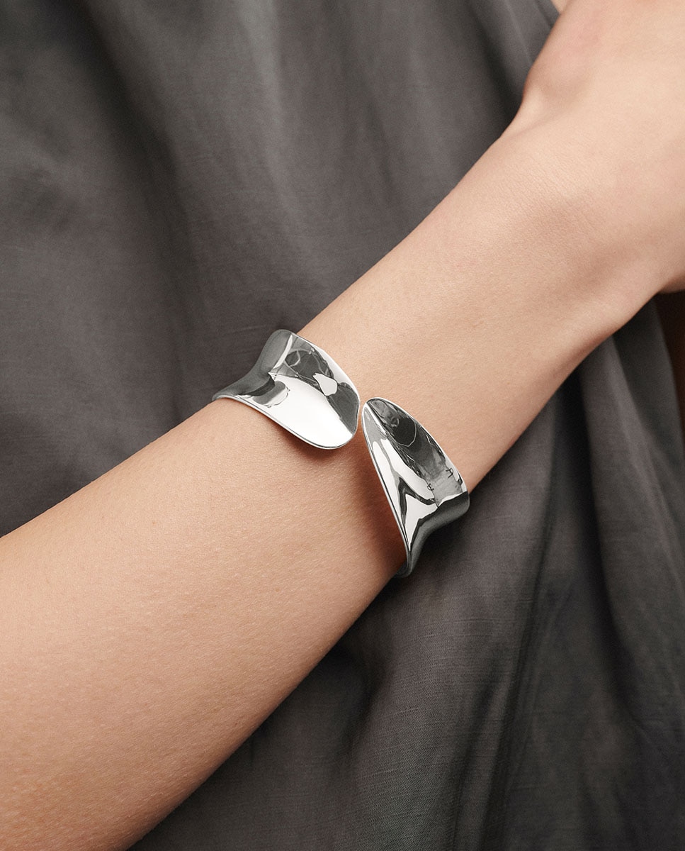 Brazalete ancho rígido plisé bañado en plata de ley 925 - Vidal & Vidal - Plateado Plateado-2