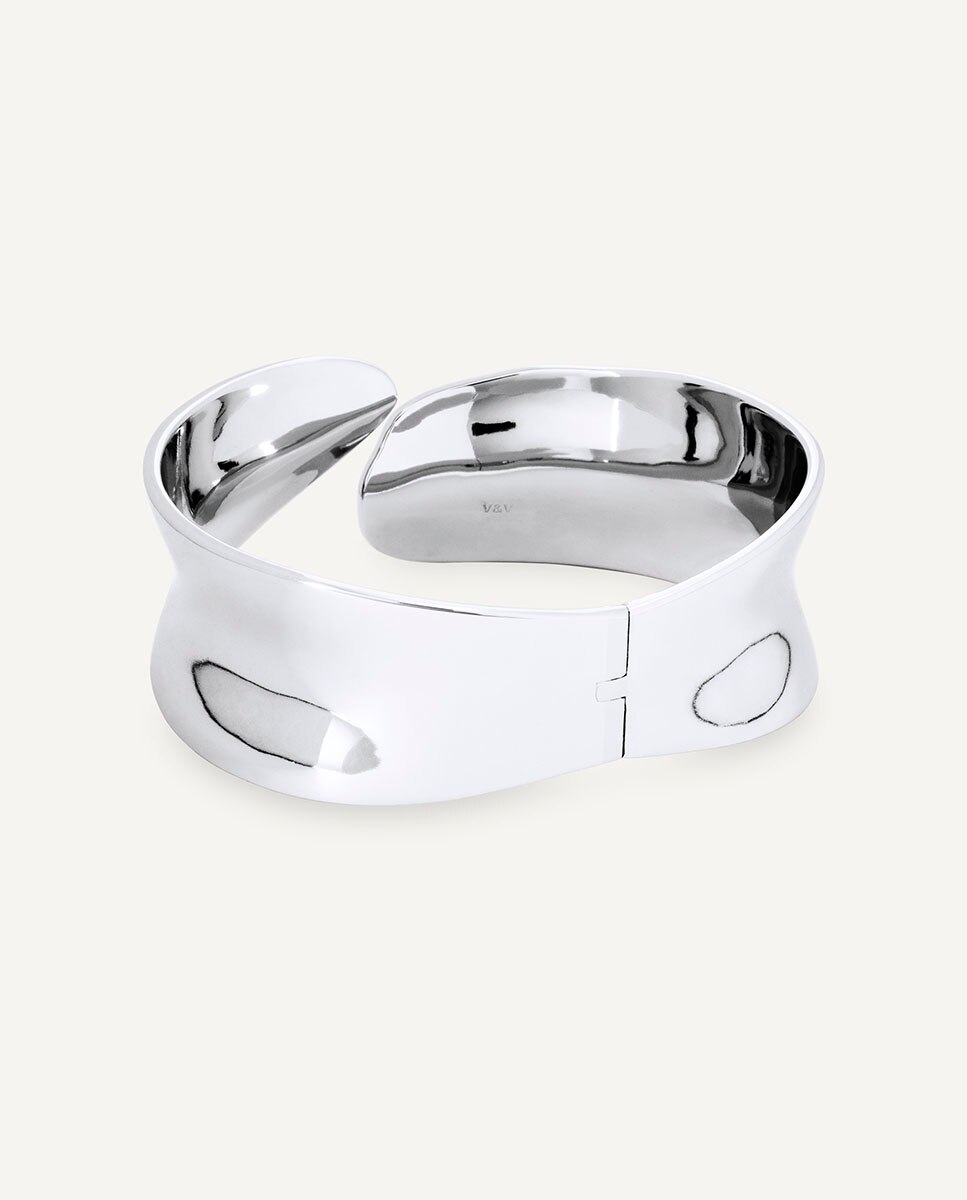 Brazalete ancho rígido plisé bañado en plata de ley 925 - Vidal & Vidal - Plateado Plateado-4