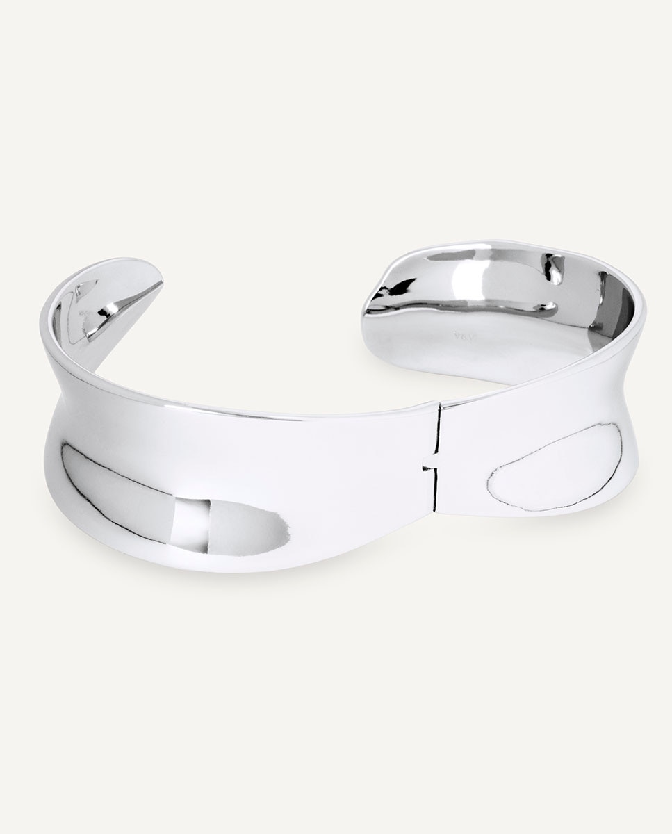 Brazalete ancho rígido plisé bañado en plata de ley 925 - Vidal & Vidal - Plateado Plateado-5