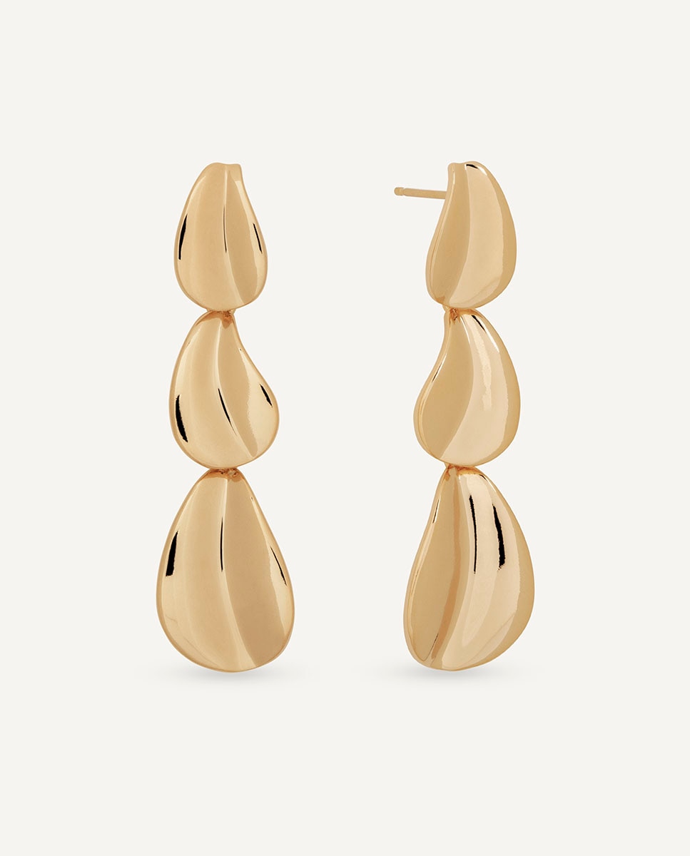 Pendientes largos plisé bañados en oro de 18 kt - Vidal & Vidal - Dorado Dorado-1