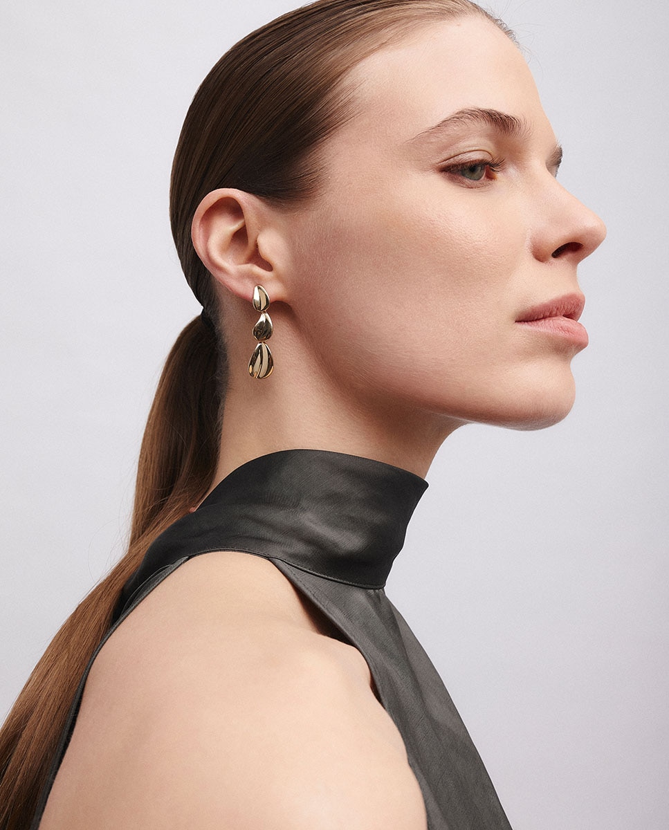 Pendientes largos plisé bañados en oro de 18 kt - Vidal & Vidal - Dorado Dorado-5