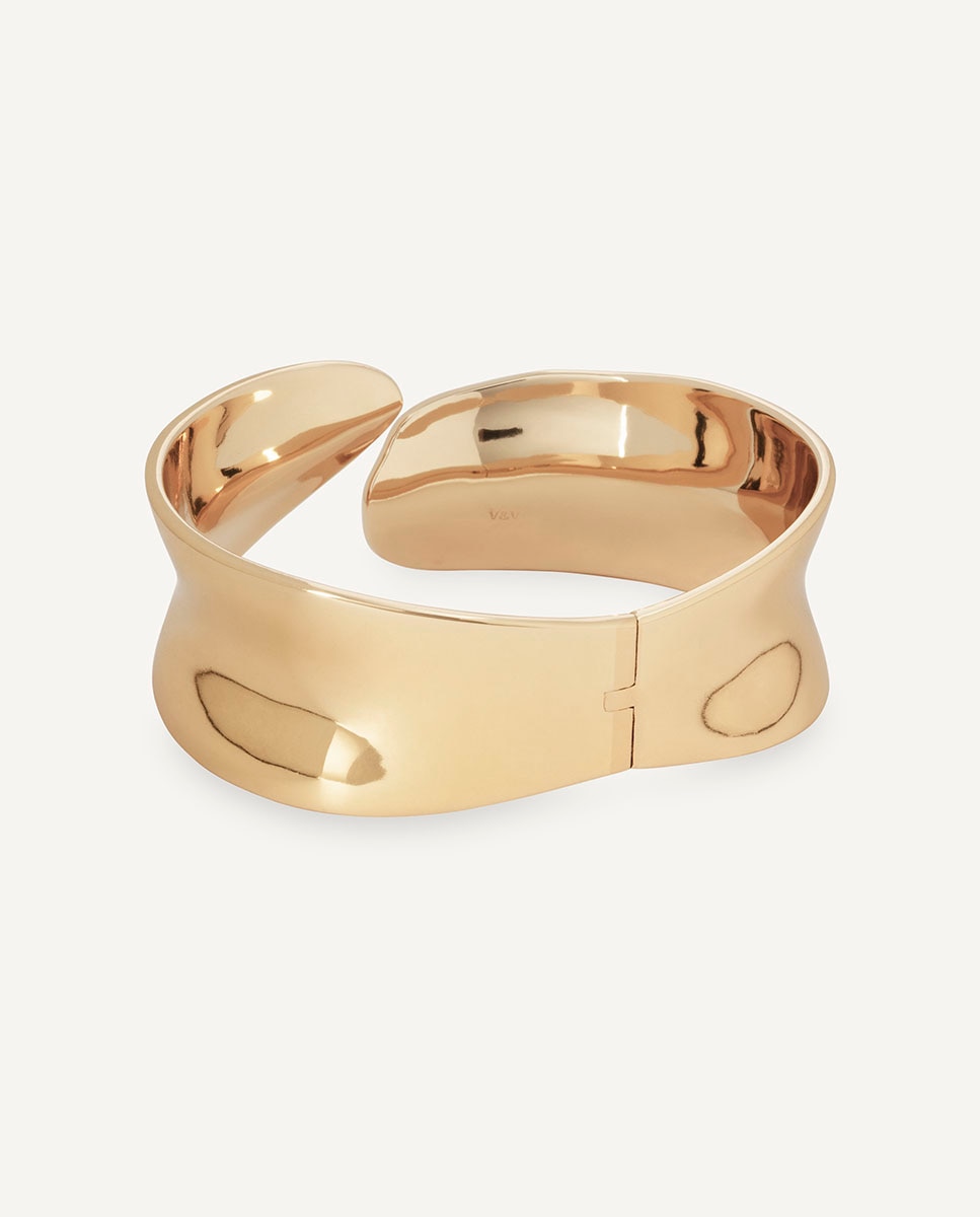 Brazalete ancho rígido plisé bañado en oro de 18 kt - Vidal & Vidal - Dorado Dorado-4