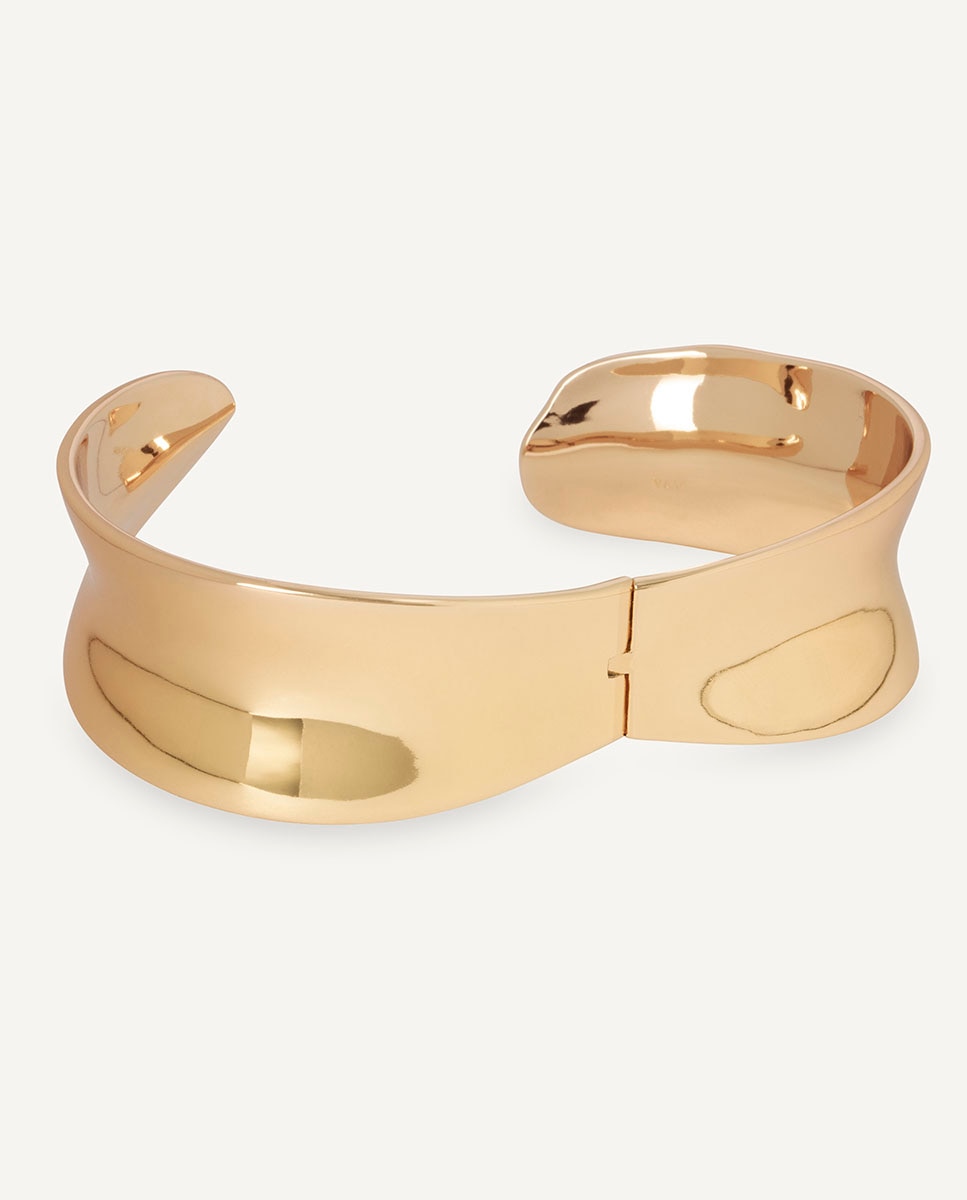 Brazalete ancho rígido plisé bañado en oro de 18 kt - Vidal & Vidal - Dorado Dorado-5