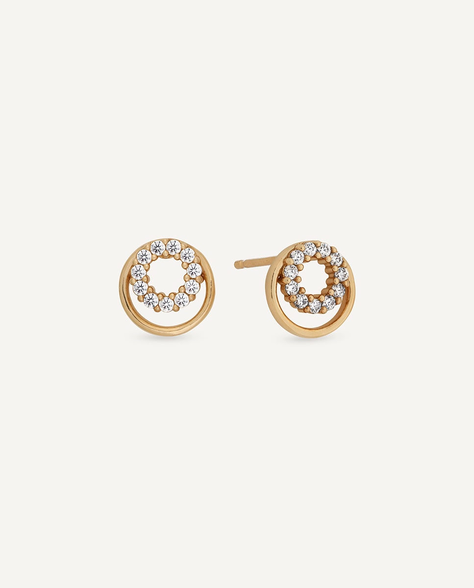 Pendientes botón clasicé de plata de ley 925 con baño en oro de 18 kt y circonitas - Vidal & Vidal - Dorado Dorado-1