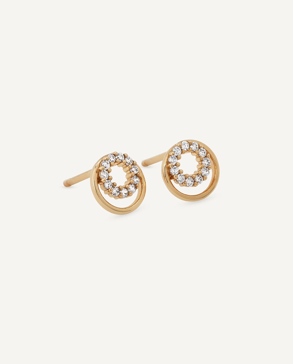 Pendientes botón clasicé de plata de ley 925 con baño en oro de 18 kt y circonitas - Vidal & Vidal - Dorado Dorado-4