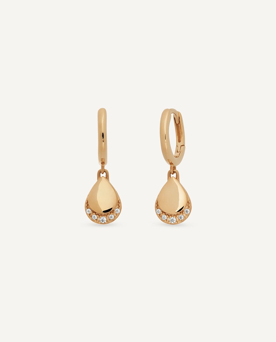 Imagen 0 de Pendientes de aro lina de plata de ley 925 con baño en oro de 18 kt y circonitas Dorado