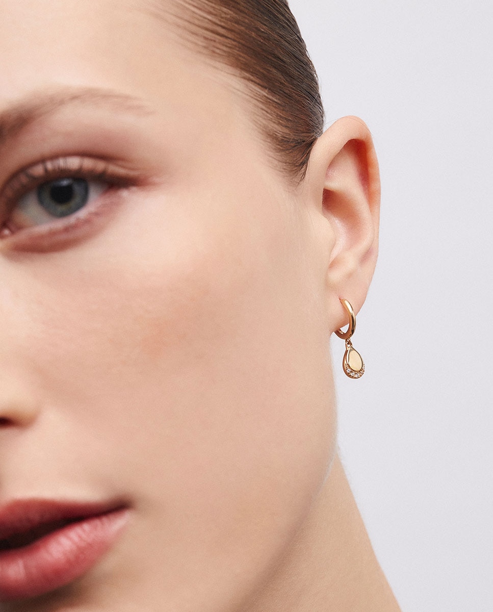 Pendientes de aro lina de plata de ley 925 con baño en oro de 18 kt y circonitas - Vidal & Vidal - Dorado Dorado-2