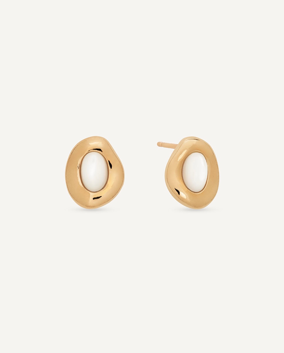 Imagen 0 de Pendientes botón ivoria de plata de ley 925 con baño en oro de 18 kt y madreperla Blanco