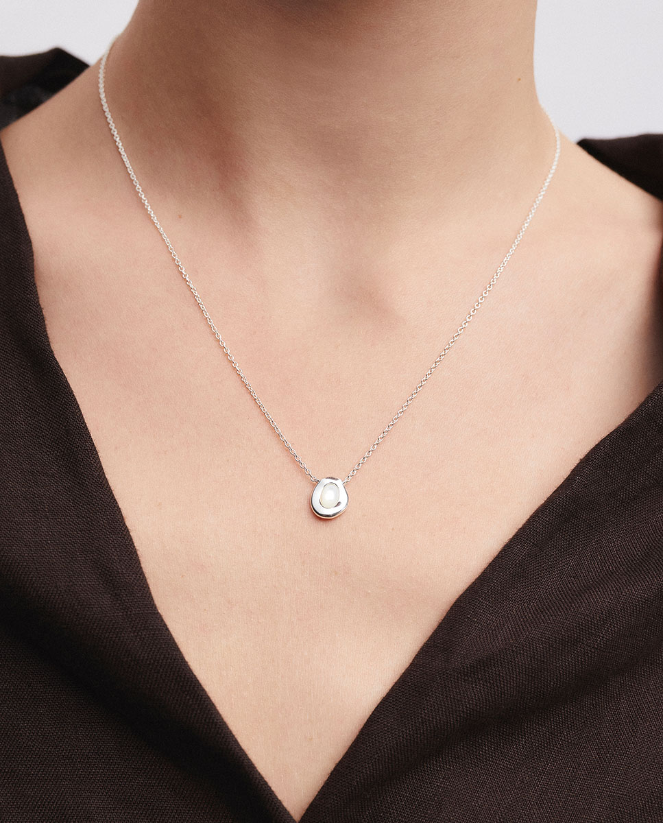 Collar oval ivoria de plata de ley 925 con madreperla - Vidal & Vidal - Blanco Blanco-2