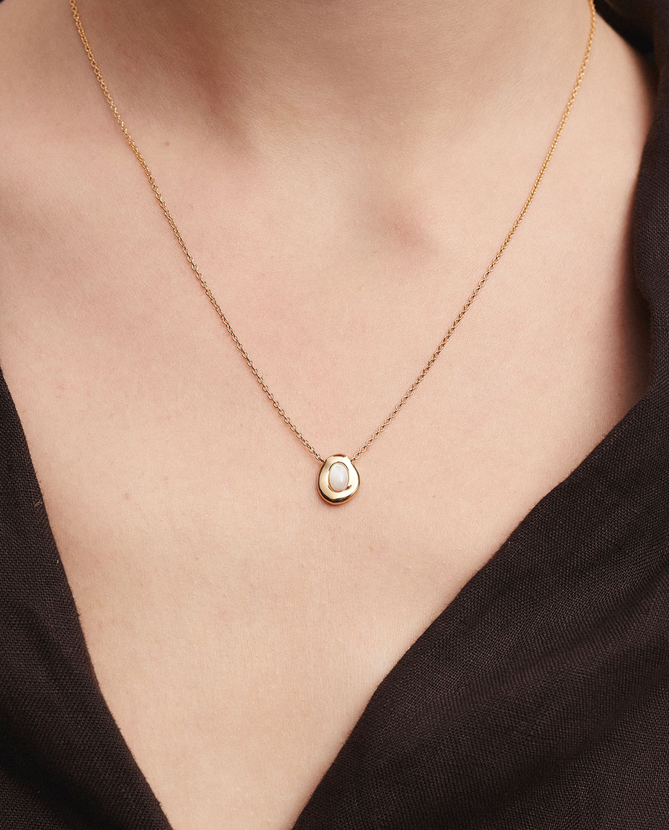 Collar oval ivoria de plata de ley 925 con baño en oro de 18 kt y madreperla - Vidal & Vidal - Blanco Blanco-2