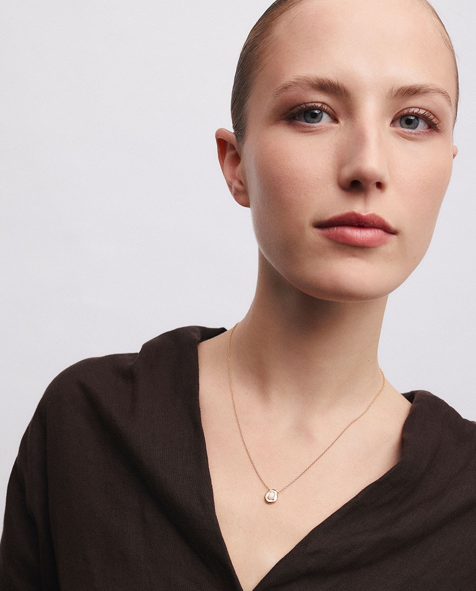 Collar oval ivoria de plata de ley 925 con baño en oro de 18 kt y madreperla - Vidal & Vidal - Blanco Blanco-3