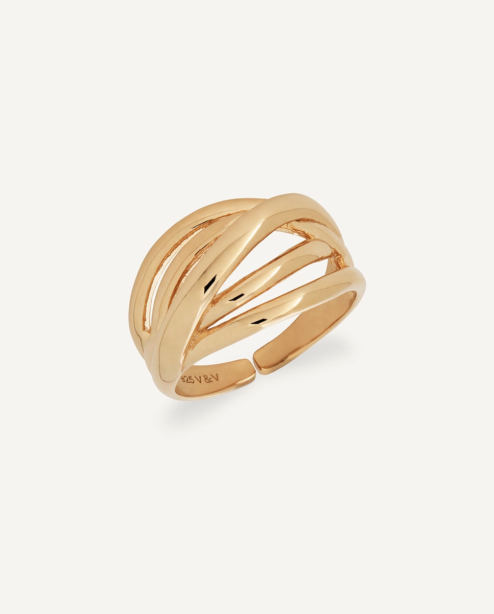 Imagen 0 de Anillo tiras bow de plata de ley 925 con baño en oro de 18 kt Dorado