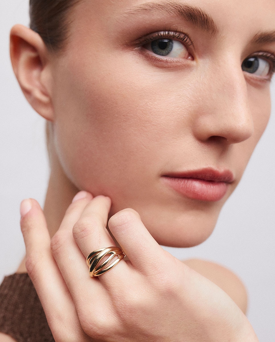 Anillo tiras bow de plata de ley 925 con baño en oro de 18 kt - Vidal & Vidal - Dorado Dorado-2