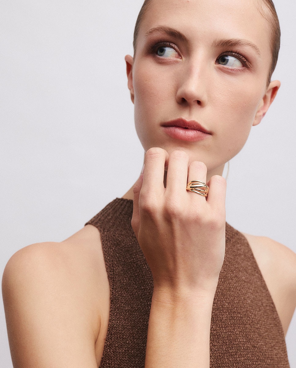 Anillo tiras bow de plata de ley 925 con baño en oro de 18 kt - Vidal & Vidal - Dorado Dorado-3