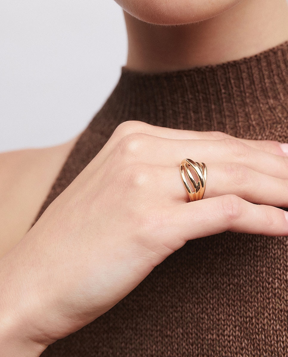 Anillo tiras bow de plata de ley 925 con baño en oro de 18 kt - Vidal & Vidal - Dorado Dorado-5