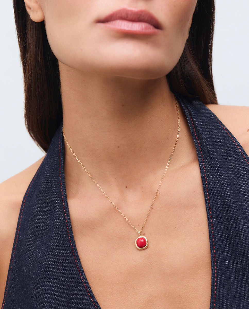 Collar cadena fina zahara de maría g de jaime bañado en oro de 18 kt con coral sintético - Vidal & Vidal - Rojo Rojo-2