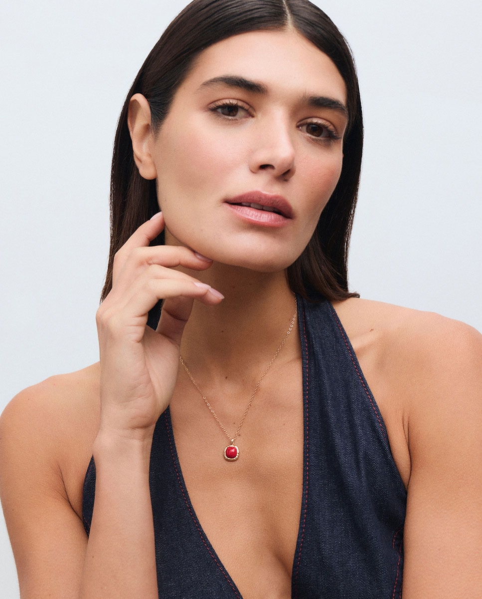 Collar cadena fina zahara de maría g de jaime bañado en oro de 18 kt con coral sintético - Vidal & Vidal - Rojo Rojo-3