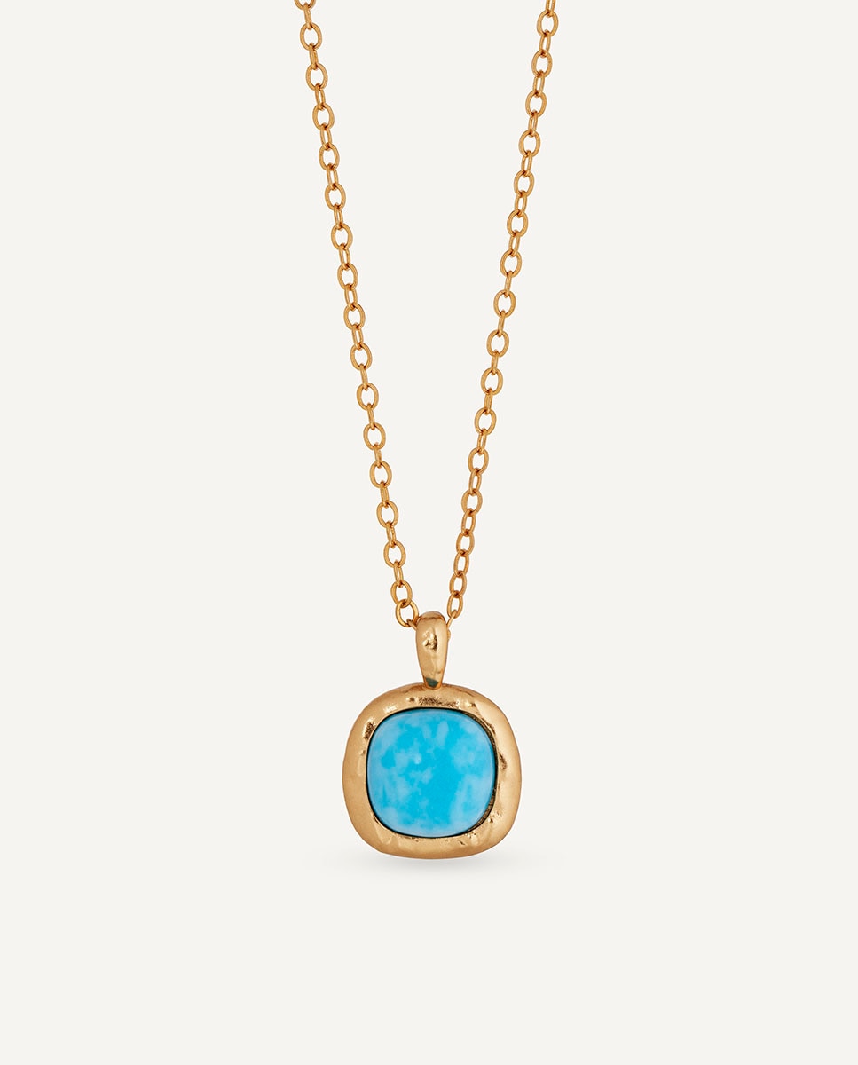 Imagen 0 de Collar cadena fina turquesa de maría g de jaime bañado en oro de 18 kt con cuarzo larimar azul Azul