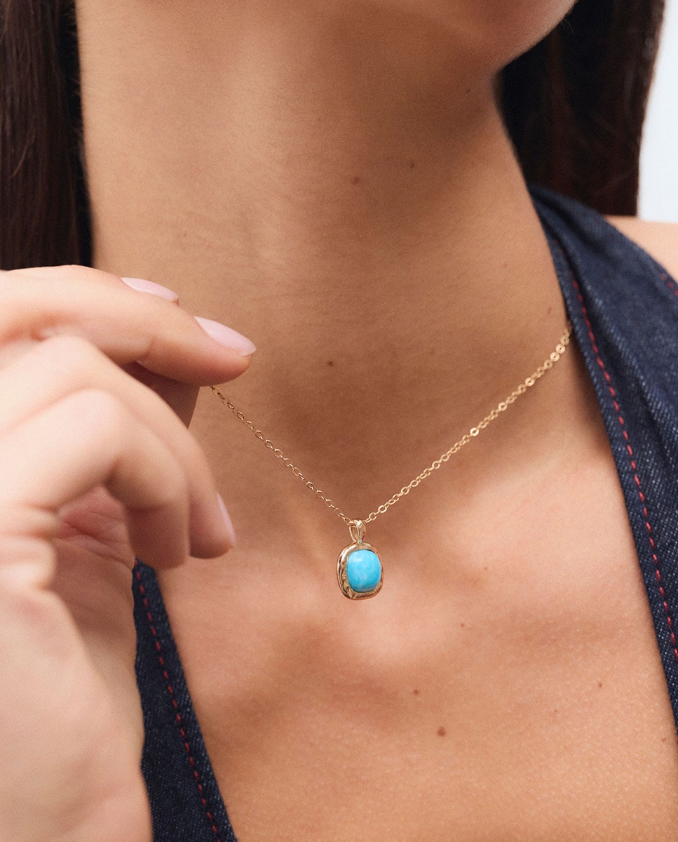 Collar cadena fina turquesa de maría g de jaime bañado en oro de 18 kt con cuarzo larimar - Vidal & Vidal - Azul Azul-2