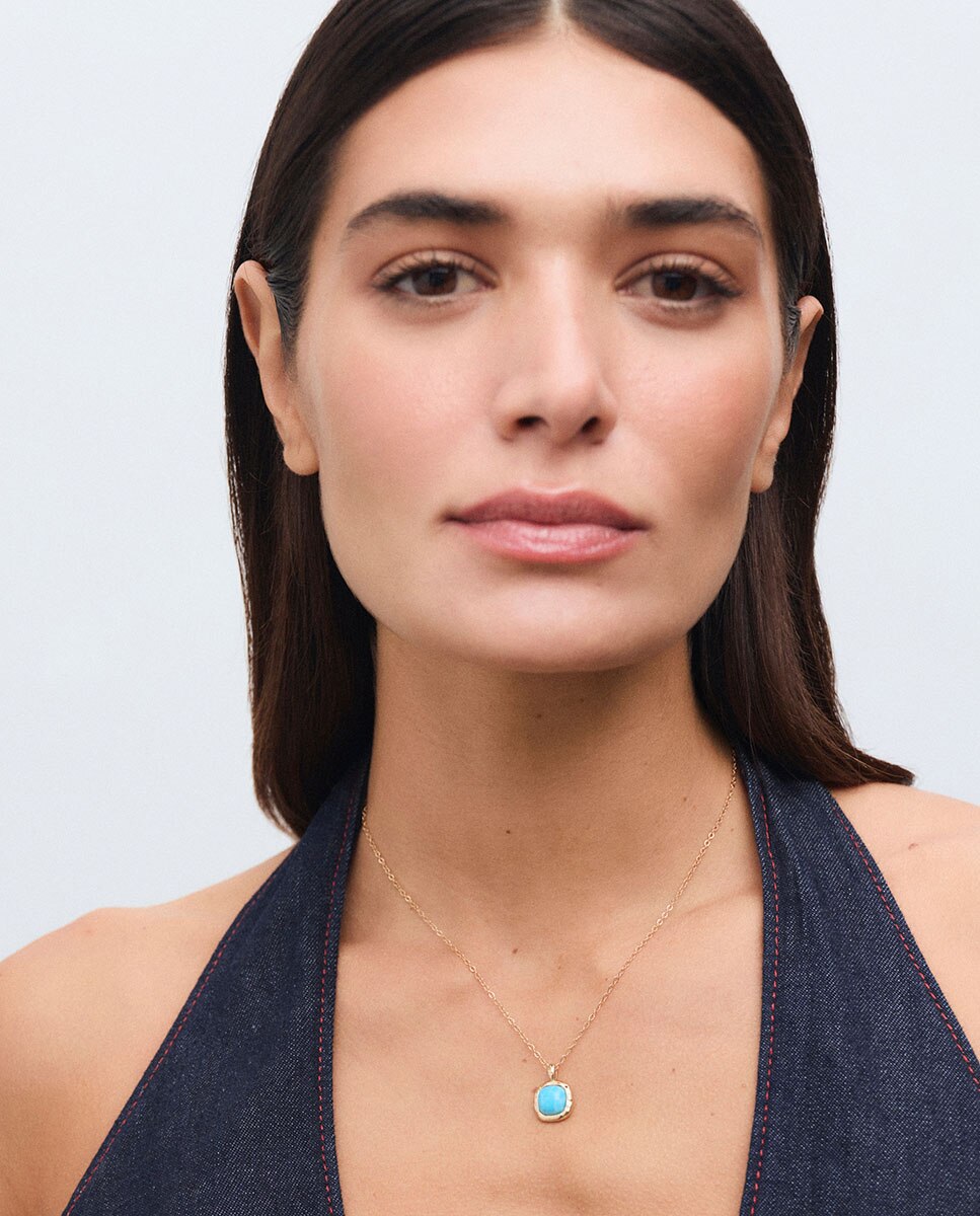 Collar cadena fina turquesa de maría g de jaime bañado en oro de 18 kt con cuarzo larimar - Vidal & Vidal - Azul Azul-3