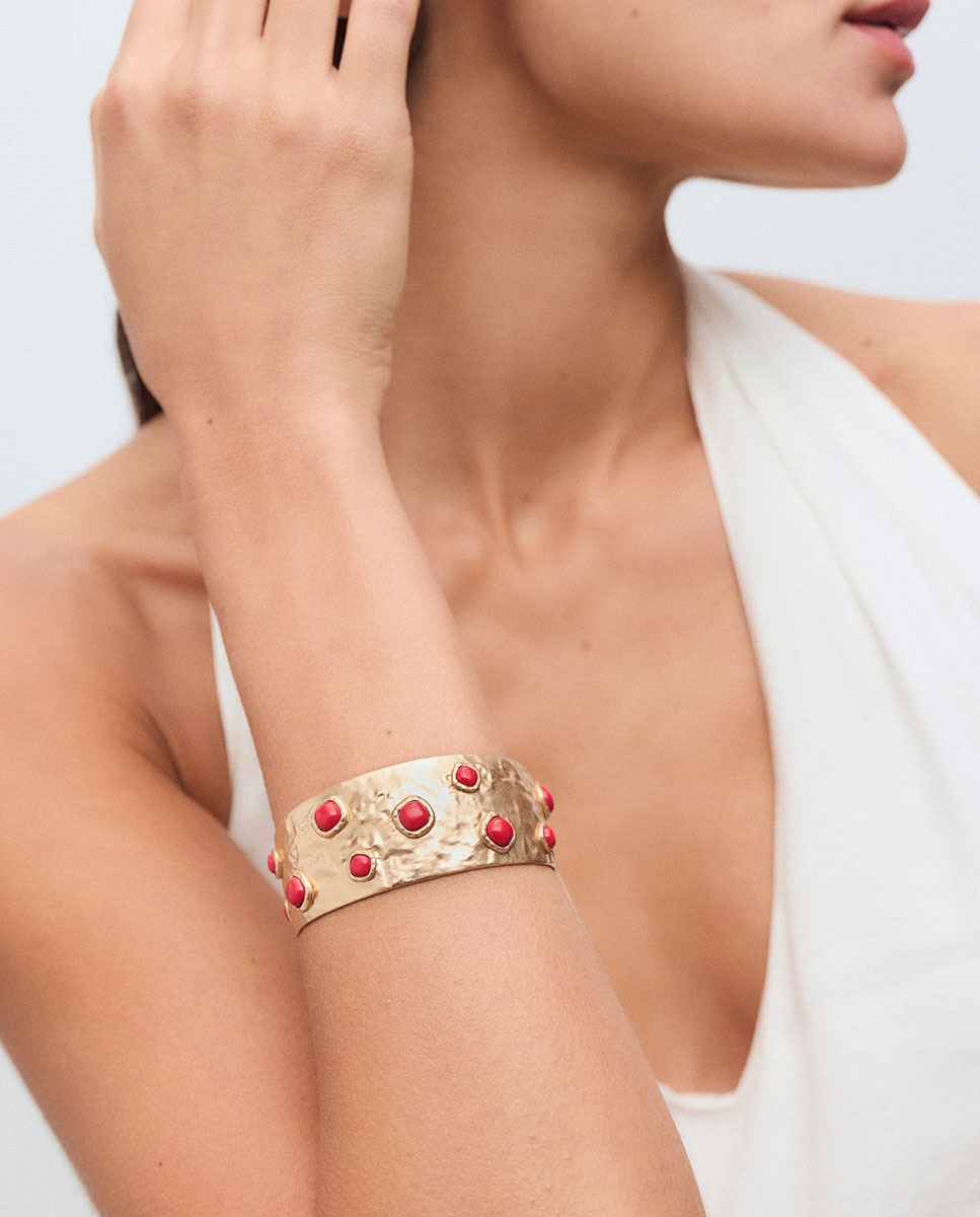 Brazalete volumen zahara de maría g de jaime bañado en oro de 18 kt con coral sintético - Vidal & Vidal - Rojo Rojo-2