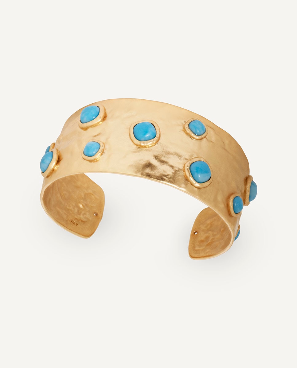 Brazalete volumen turquesa de maría g de jaime bañado en oro de 18 kt con cuarzo larimar - Vidal & Vidal - Azul Azul-1