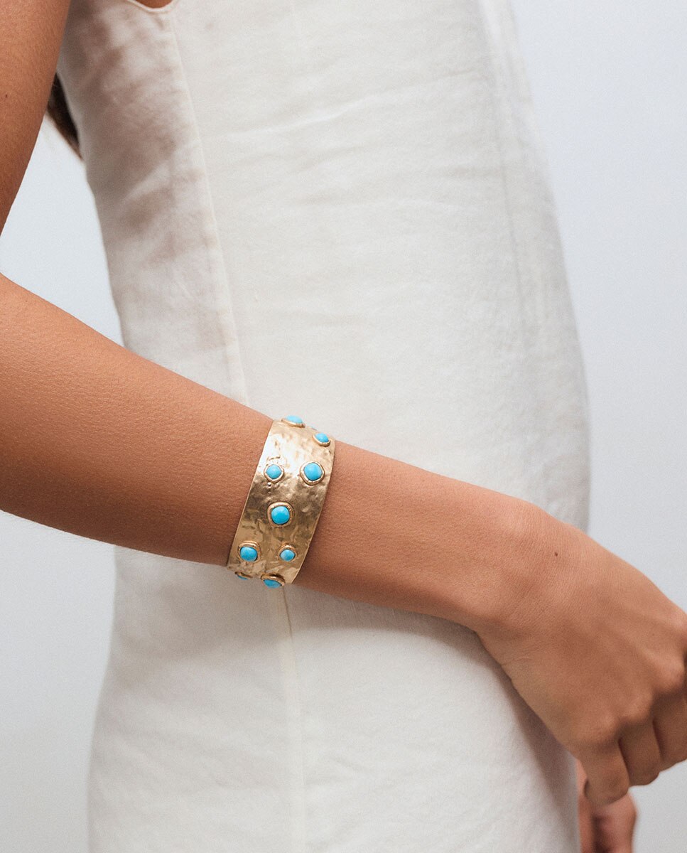 Brazalete volumen turquesa de maría g de jaime bañado en oro de 18 kt con cuarzo larimar - Vidal & Vidal - Azul Azul-2