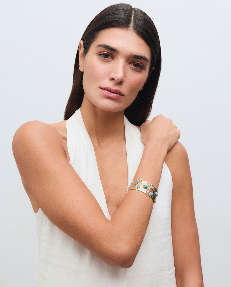 Brazalete volumen turquesa de maría g de jaime bañado en oro de 18 kt con cuarzo larimar - Vidal & Vidal - Azul Azul-3