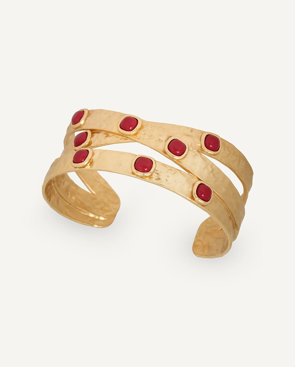 Brazalete cruzado zahara de maría g de jaime bañado en oro de 18 kt con coral sintético - Vidal & Vidal - Rojo Rojo-1