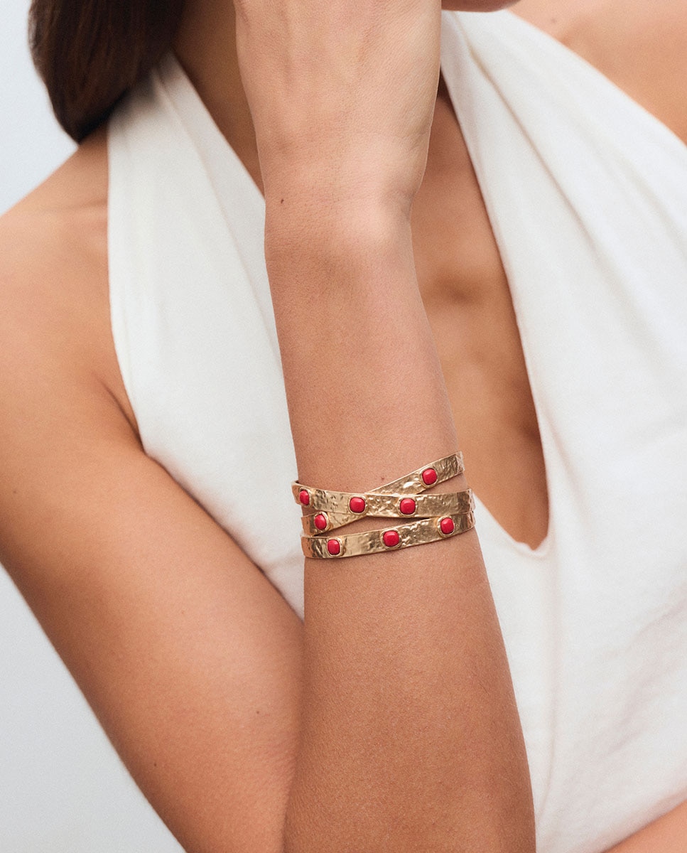 Brazalete cruzado zahara de maría g de jaime bañado en oro de 18 kt con coral sintético - Vidal & Vidal - Rojo Rojo-2