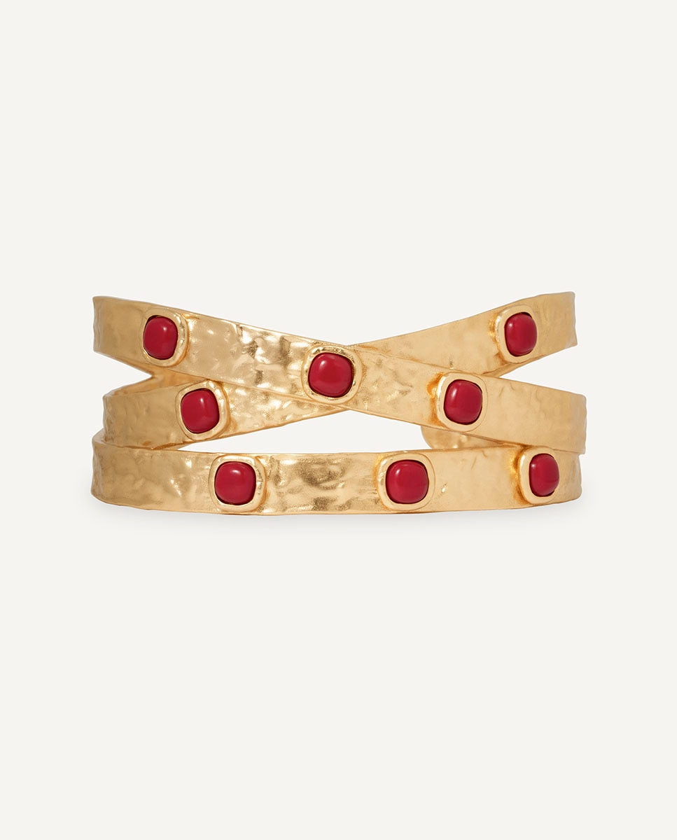 Brazalete cruzado zahara de maría g de jaime bañado en oro de 18 kt con coral sintético - Vidal & Vidal - Rojo Rojo-4