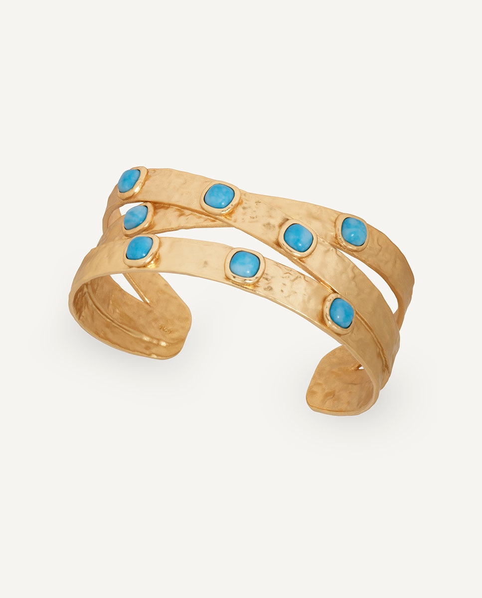 Brazalete cruzado turquesa de maría g de jaime bañado en oro de 18 kt con cuarzo larimar azul