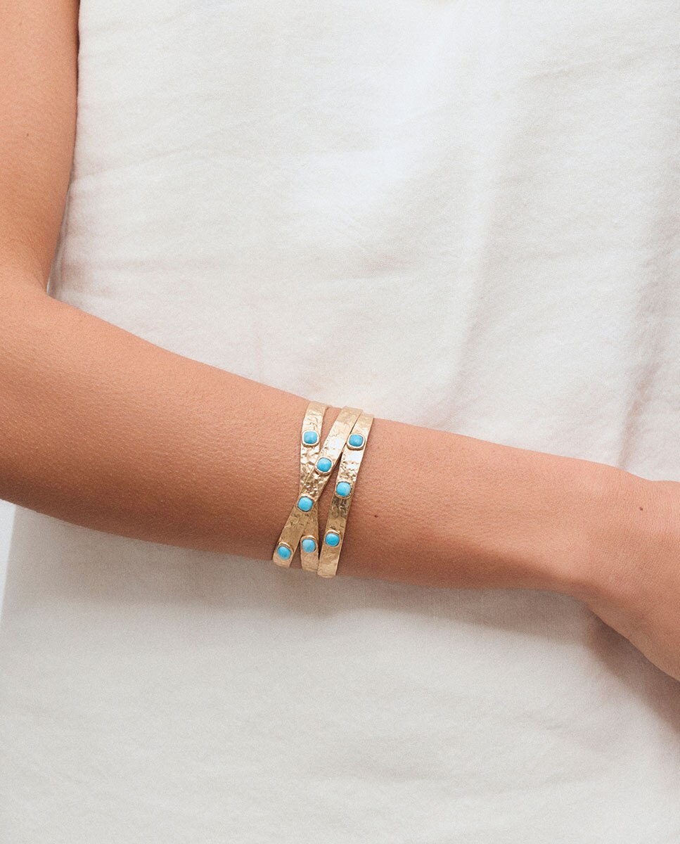 Brazalete cruzado turquesa de maría g de jaime bañado en oro de 18 kt con cuarzo larimar - Vidal & Vidal - Azul Azul-2