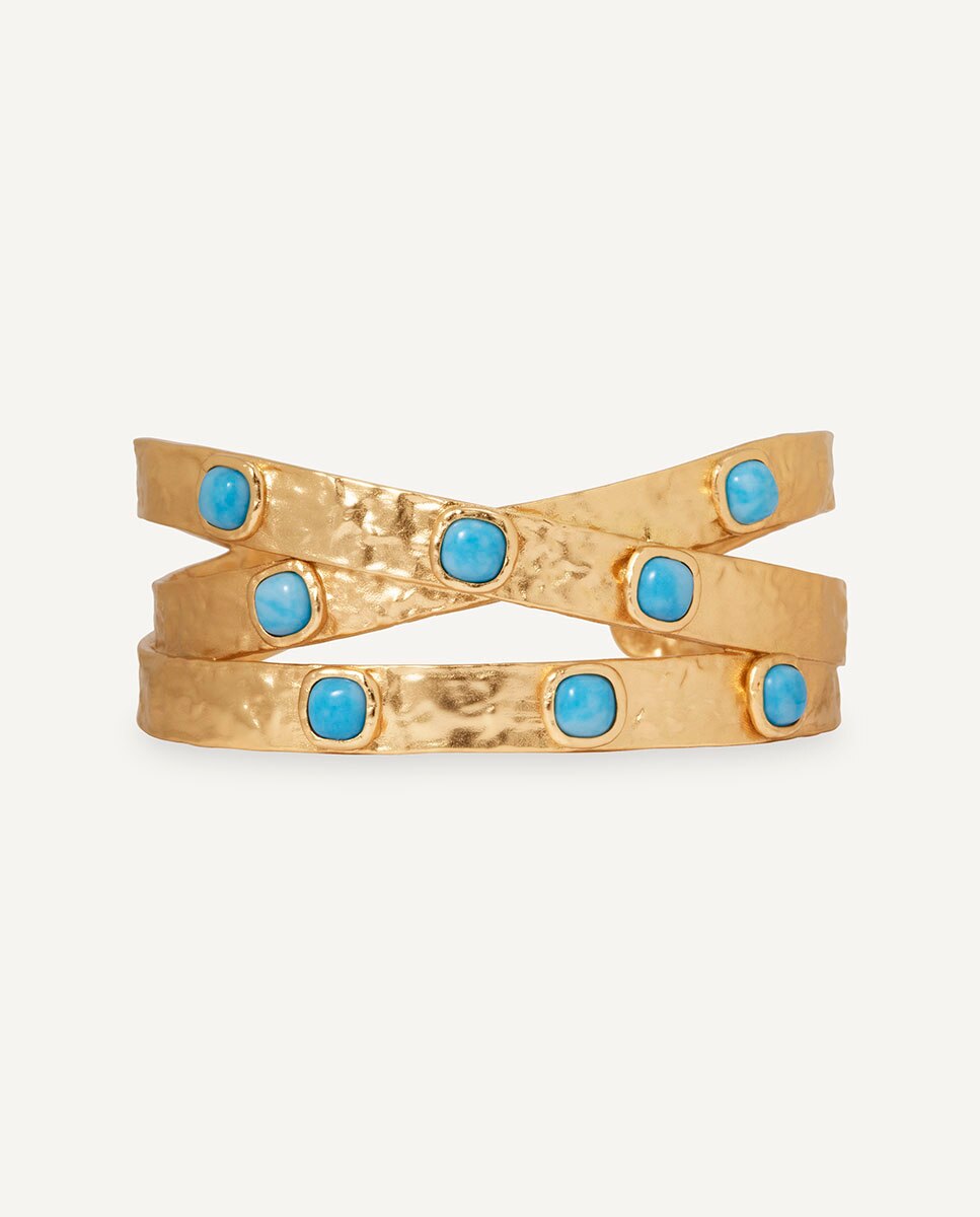 Brazalete cruzado turquesa de maría g de jaime bañado en oro de 18 kt con cuarzo larimar - Vidal & Vidal - Azul Azul-4