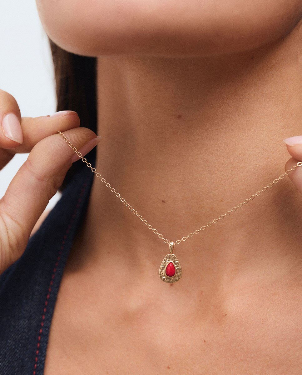 Collar gota zahara de maría g de jaime bañado en oro de 18 kt con coral sintético - Vidal & Vidal - Rojo Rojo-2
