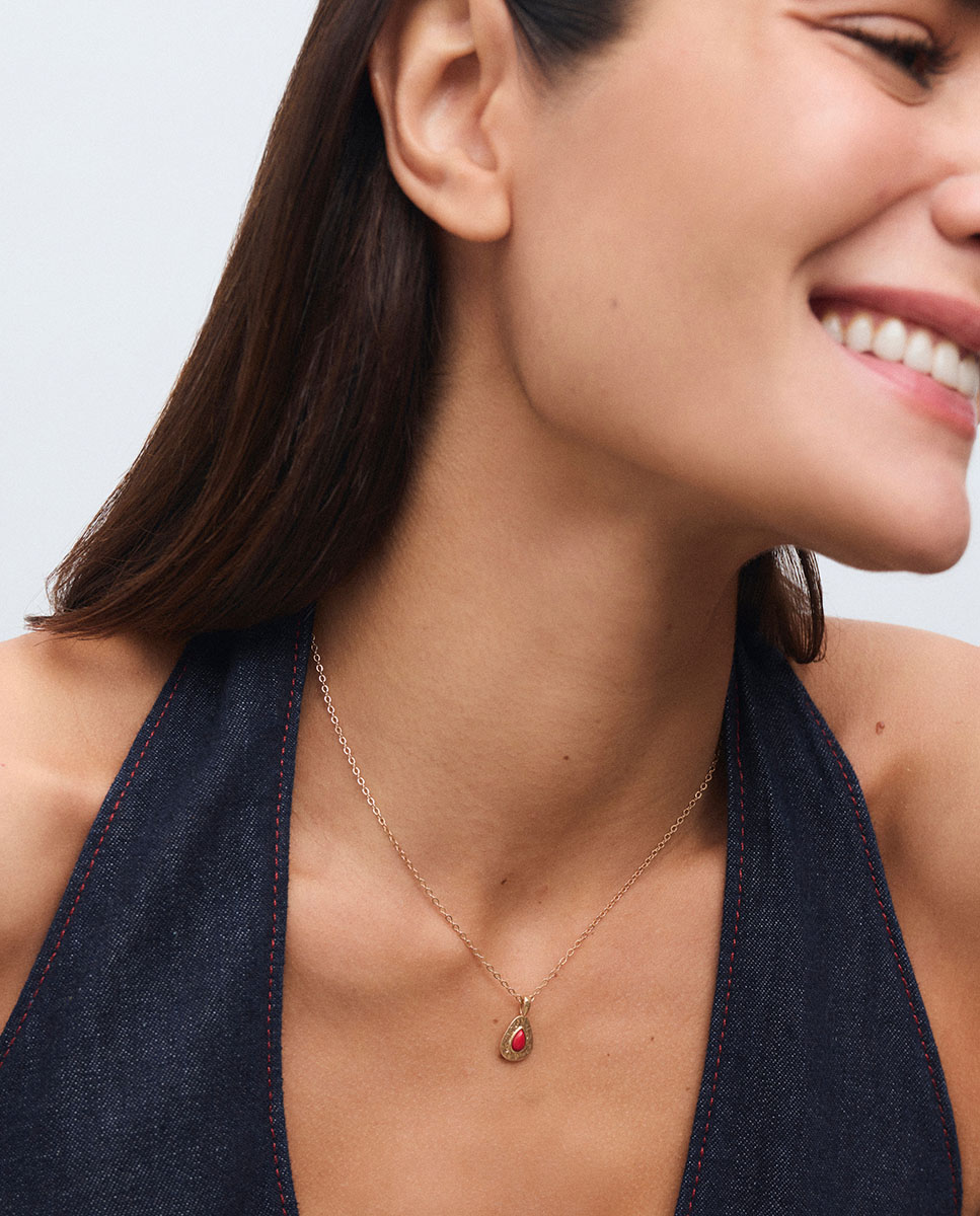 Collar gota zahara de maría g de jaime bañado en oro de 18 kt con coral sintético - Vidal & Vidal - Rojo Rojo-3