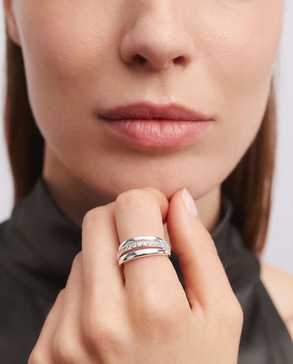 Anillo coctel bañado en plata de ley 925 con circonitas - Vidal & Vidal - Plateado Plateado-2