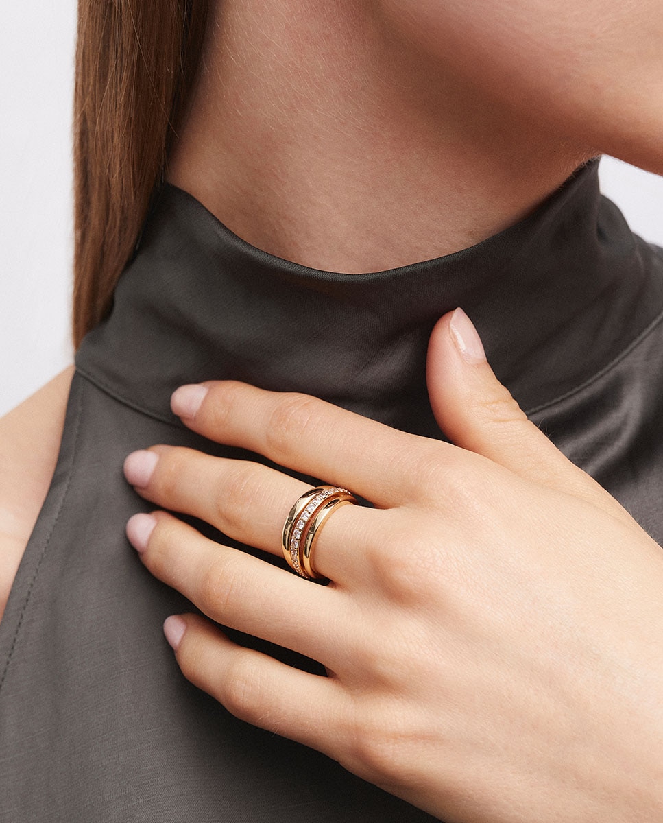 Anillo coctel bañado en oro de 18 kt con circonitas - Vidal & Vidal - Dorado Dorado-3