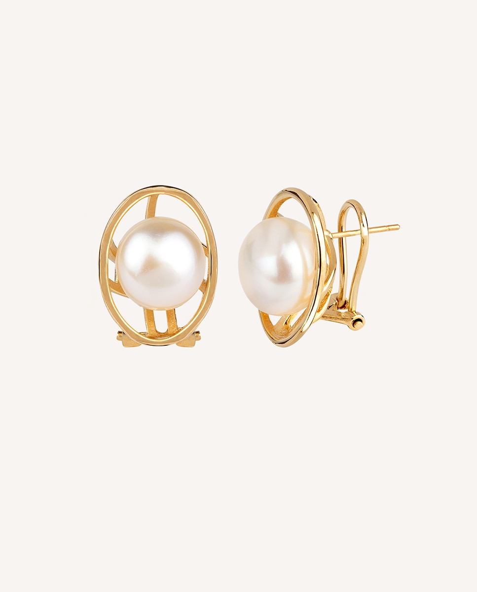 Pendientes ovalados clásicos bañados en oro de 18 kt con perla cultivada - Vidal & Vidal - Blanco Blanco-1