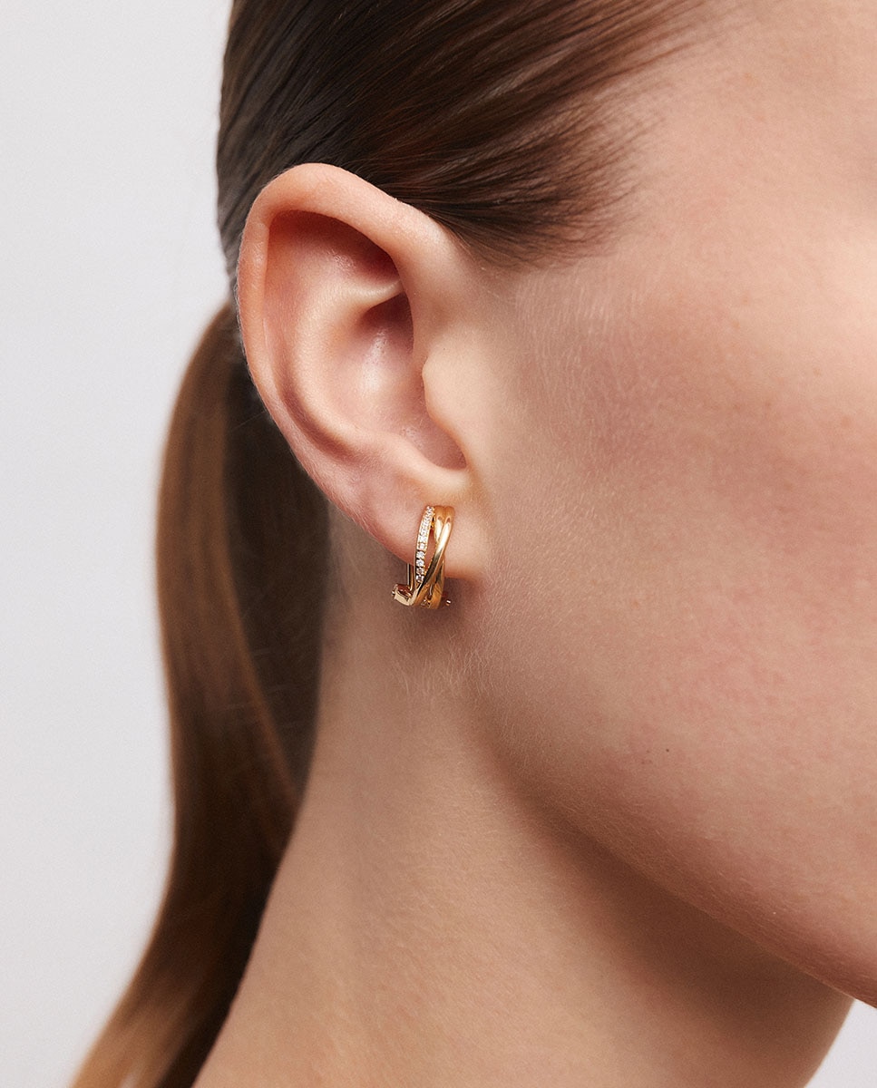 Pendientes de aro sara bañados en oro de 18 kt con circonitas - Vidal & Vidal - Dorado Dorado-2
