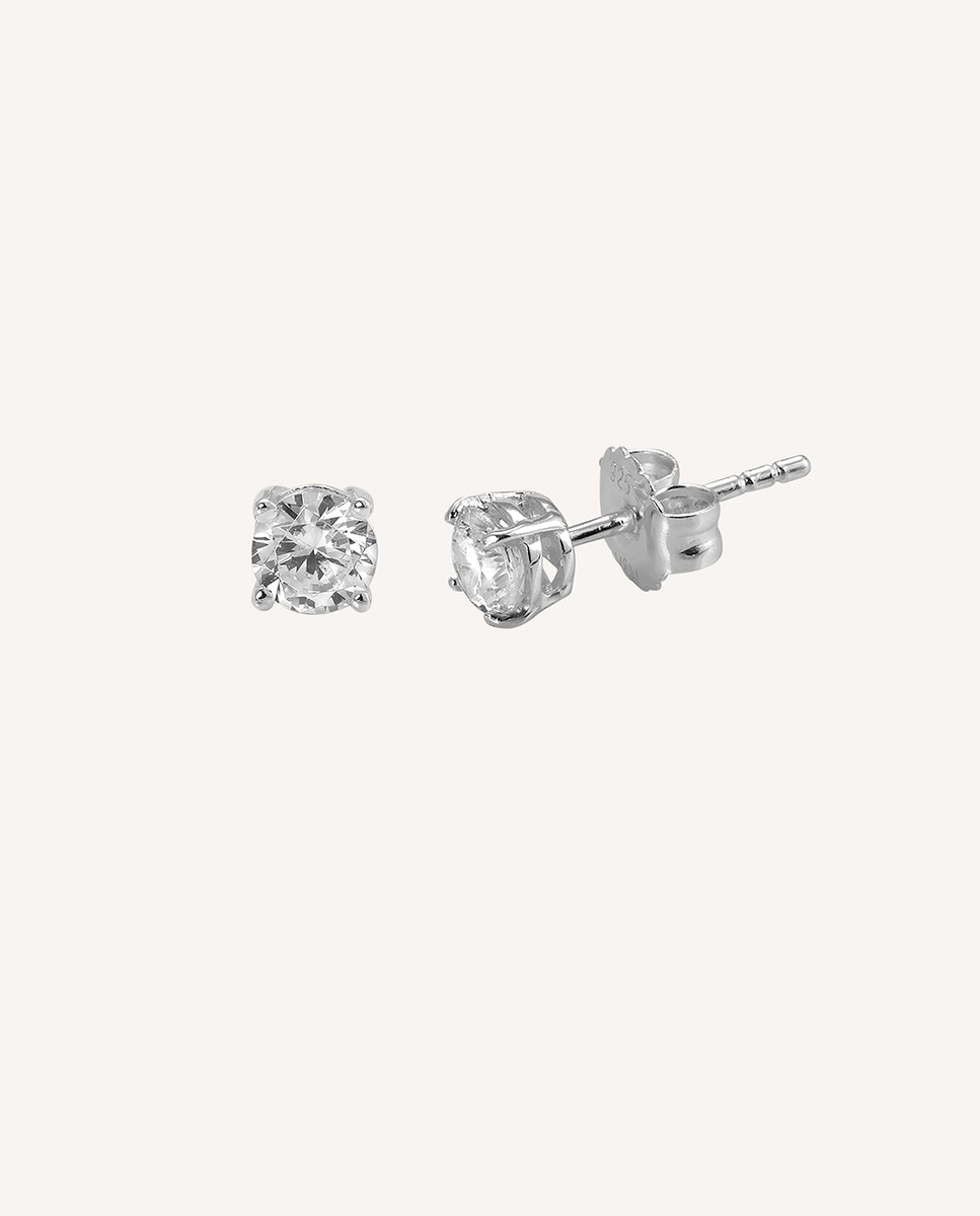 Pendientes essentials de plata con circonita cuatro garras - Vidal & Vidal - Blanco Blanco-1