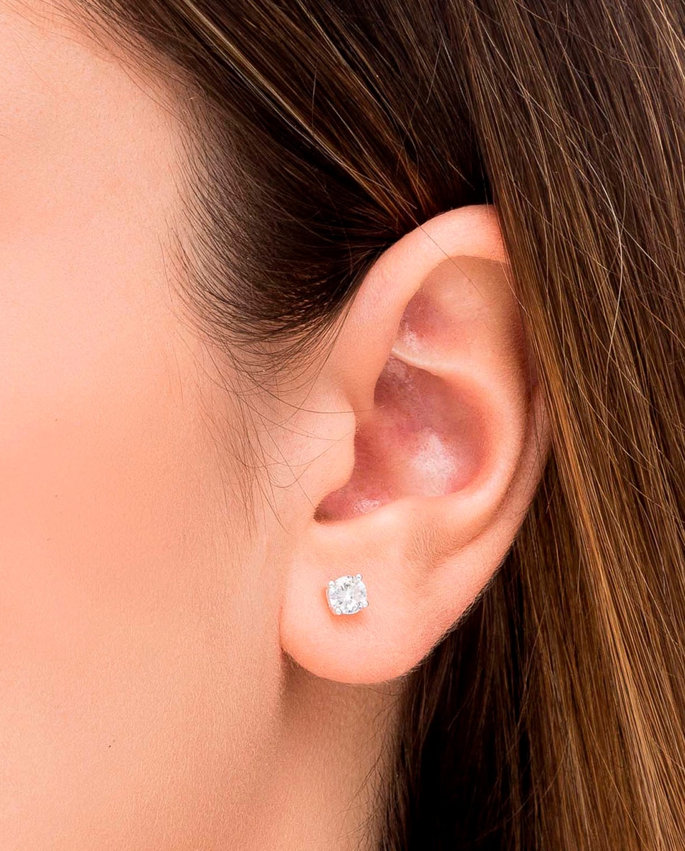 Pendientes essentials de plata con circonita cuatro garras - Vidal & Vidal - Blanco Blanco-2