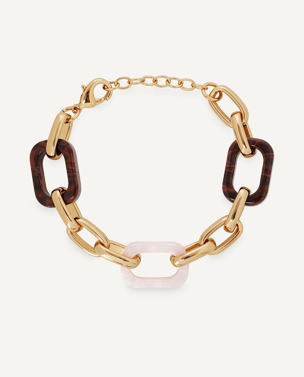 Imagen 0 de Pulsera eslabones candy con acetato y resinabañada en oro de 18 kt Beige/Marrón