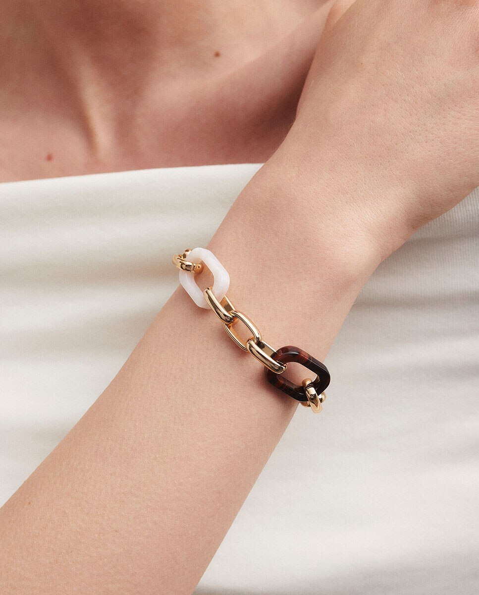 Pulsera eslabones candy con acetato y resinabañada en oro de 18 kt - Vidal & Vidal - Beige/Marrón Beige/Marrón-2