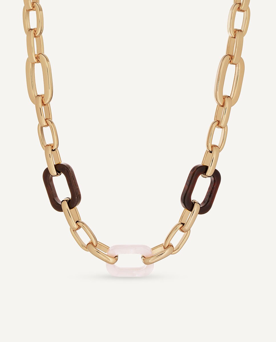 Imagen 0 de Collar eslabones candy bañado en oro de 18 kt con acetato y resina Beige/Marrón