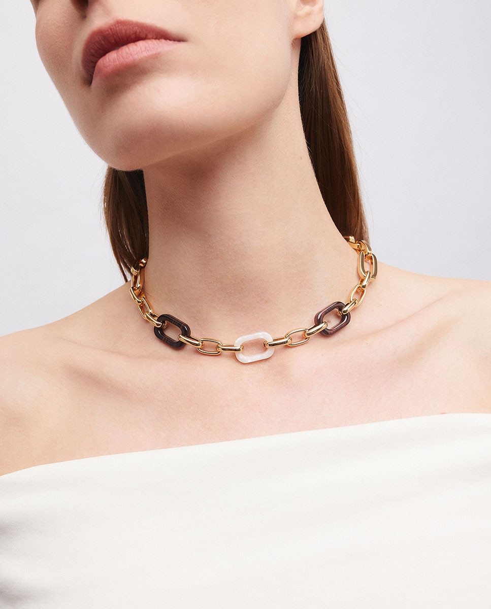 Collar eslabones candy bañado en oro de 18 kt con acetato y resina - Vidal & Vidal - Beige/Marrón Beige/Marrón-2