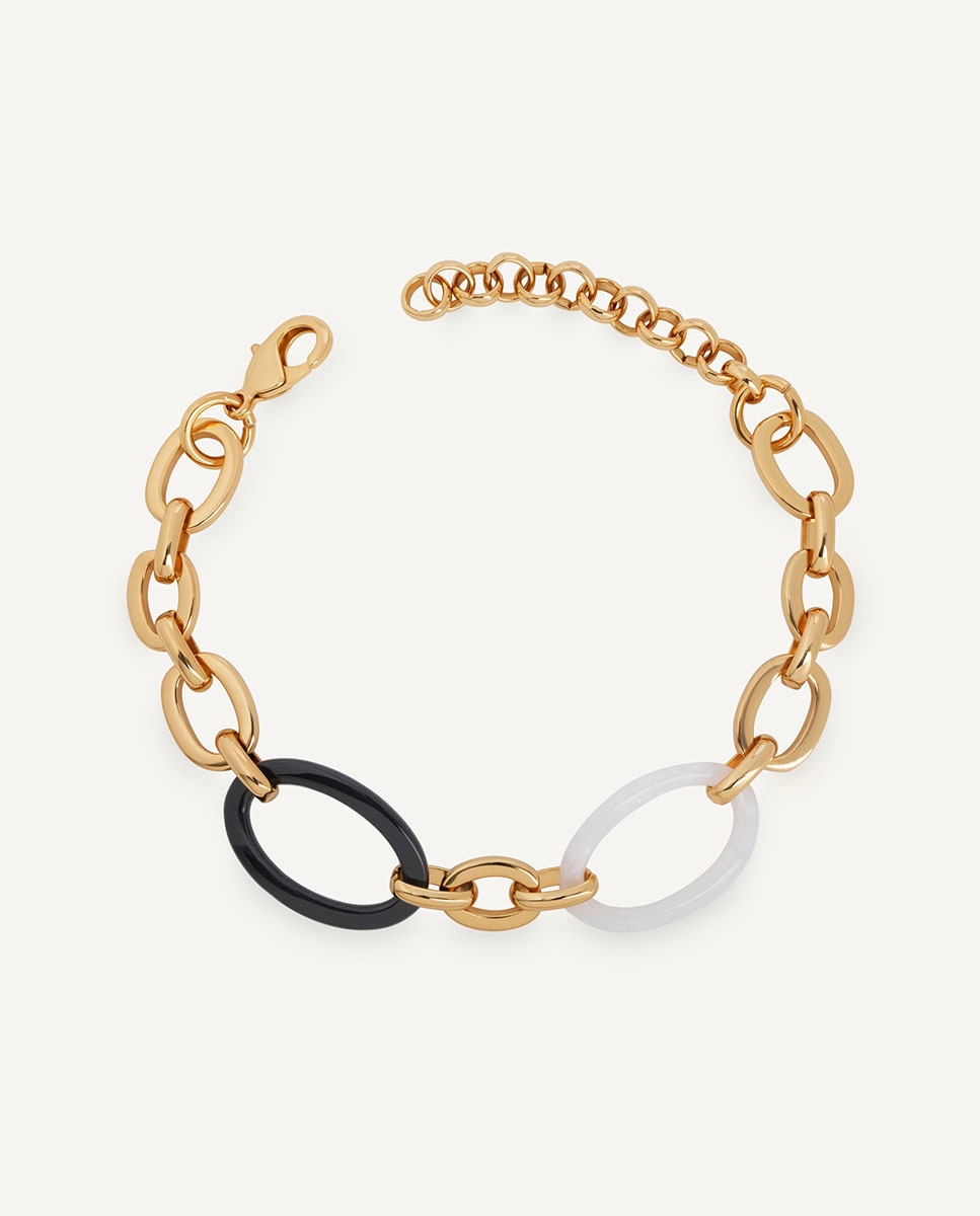Imagen 1 de Pulsera eslabones foclar bicolor bañada en oro de 18 kt - Vidal & Vidal - Blanco / Negro Blanco / Negro