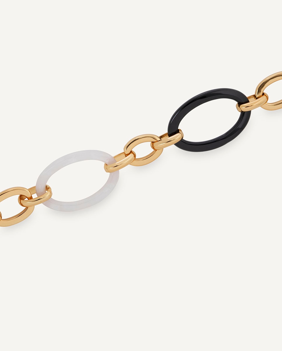 Imagen 4 de Pulsera eslabones foclar bicolor bañada en oro de 18 kt - Vidal & Vidal - Blanco / Negro Blanco / Negro