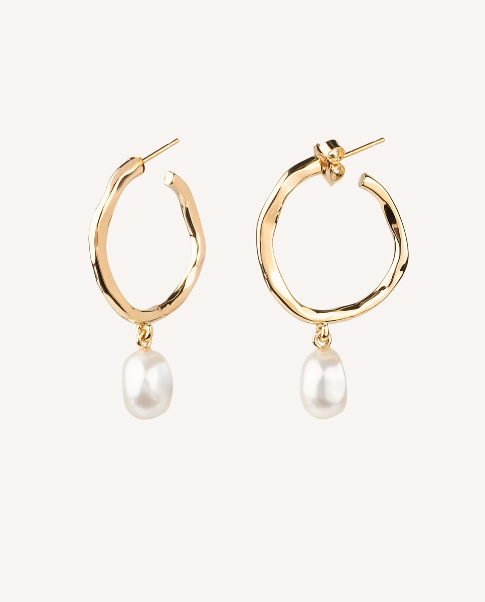 Pendientes de aro essentials bañados en oro de 18kt con perla cultivada Blanco Vidal & Vidal Blanco-1